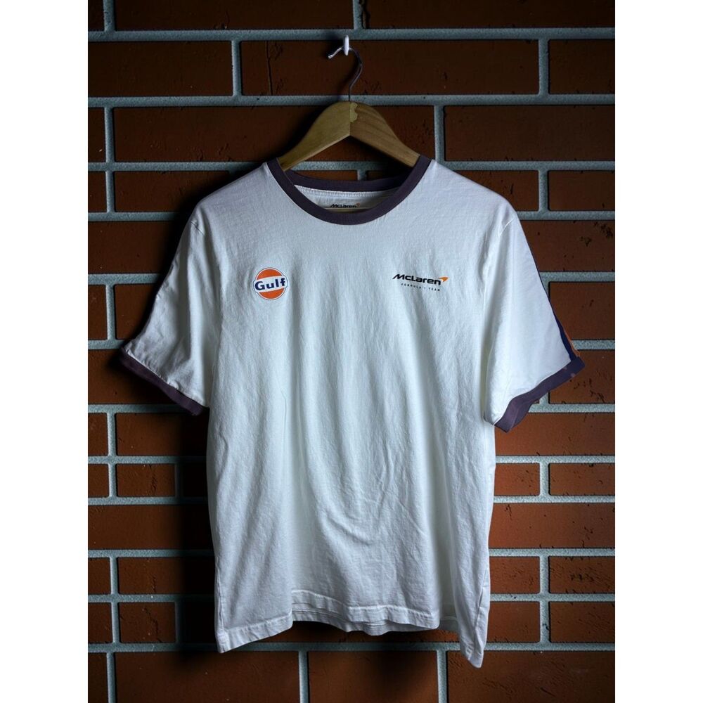 McLaren Formula 1 Team Gulf Ringer T Shirt White Orange XXL F1 Racing
